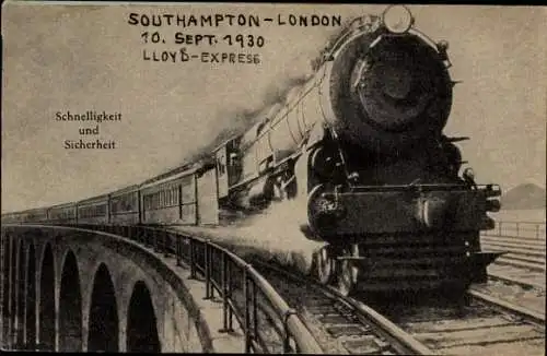 Ak Britische Eisenbahn, Southampton - London Lloyd Express, 10. September 1930