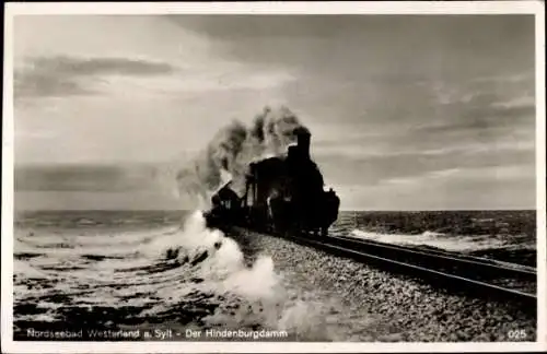 Ak Insel Sylt, Hindenburgdamm, Eisenbahn