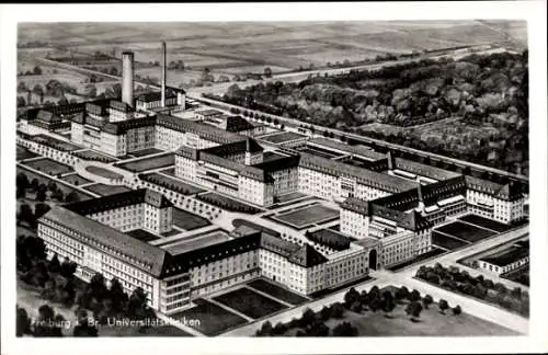 Ak Freiburg im Breisgau Baden Württemberg, Gesamtansicht der Klinischen Anstalten, Fliegeraufnahme