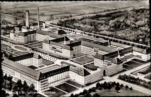Ak Freiburg im Breisgau, Fliegeraufnahme, Universitätskliniken