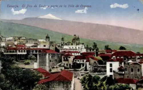 Ak Teneriffa Kanarische Inseln Spanien, El Pico de Teide y Parte de la Villa de Orotava