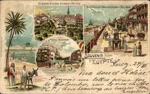 Litho Port Said Ägypten, Place de Lesseps, Queen Victoria's Diamand Jubilee