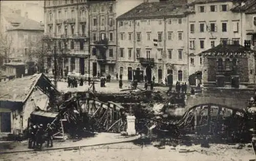 Ak Rijeka Fiume Kroatien, Ponte distrutto 25-26 Dicembre 1920