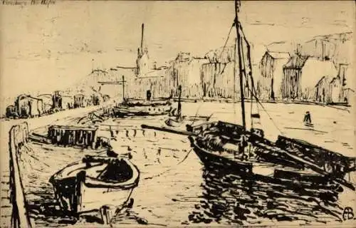 Künstler Ak Flensburg in Schleswig Holstein, Hafen