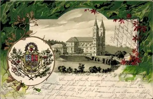 Präge Wappen Litho Bad Staffelstein am Main Oberfranken, Basilika Vierzehnheiligen