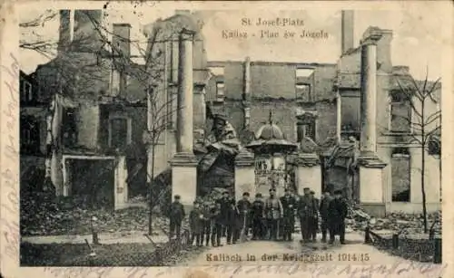 Ak Kalisz Kalisch Posen, St. Josef Platz, Kriegszerstörungen, I WK