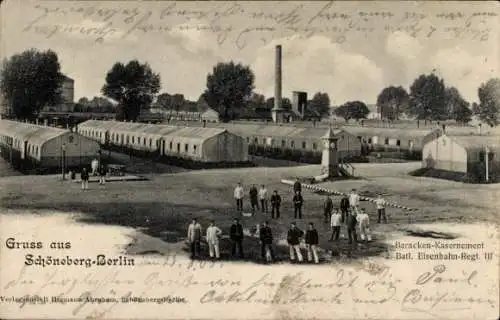 Ak Berlin Schöneberg, Baracken-Kasernement 2. Batl. Eisenbahn Regiment III