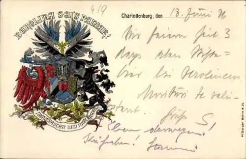 Studentika Ak Berlin Charlottenburg, Corps Berolina, Leibnizstraße 99, Wappen