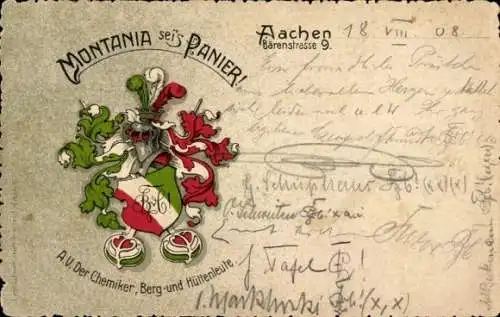 Studentika Ak Aachen, Corps Montania, AV der Chemiker, Berg- und Hüttenleute, Wappen
