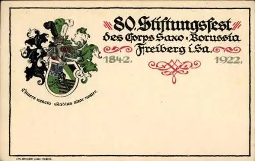 Studentika Ak Freiberg in Sachsen, Corps Saxo Borussia, 80. Stiftungsfest 1842-1922, Wappen