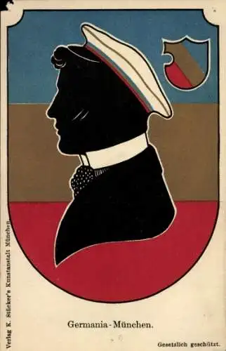 Studentika Ak München, Corps Germania, Wappen, Scherenschnitt eines Studenten, WSC