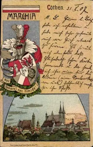 Studentika Ak Köthen in Anhalt, Corps Marchia, Wappen, Stadtansicht, WSC