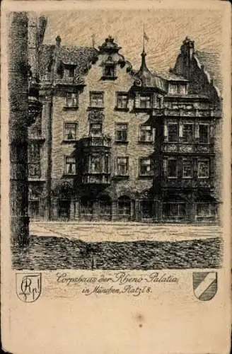 Studentika Künstler Ak München, Corps Rheno Palatia, Corpshaus Platzl 8, WSC