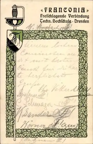 Studentika Ak Dresden, Techn. Hochschule, Freischlagende Verbindung Franconia, Wappen, WSC