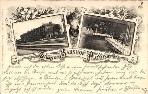 Ak Plattling im Gäuboden Niederbayern, Bahnhof, Bahnhofwirtschaft