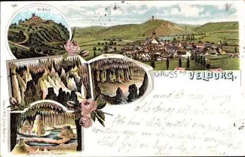 Litho Velburg in der Oberpfalz, Totale, König Otto Höhle, Die Velburg