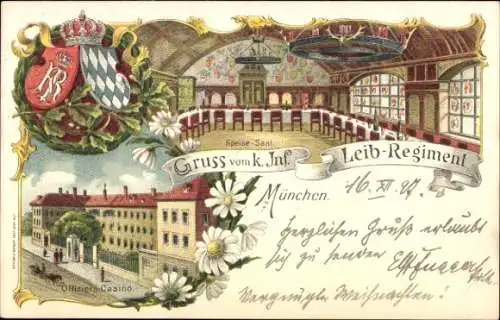 Litho München Bayern, K. Inf. Leibregiment, Speisesaal, Offizierskasino
