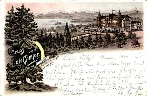 Vorläufer Litho Tutzing in Oberbayern, Hotel Simson, Starnberger See, 1895