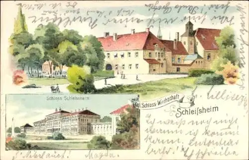 Litho Oberschleißheim in Oberbayern, Schloss, Kgl. Schloss Wirtschaft