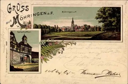 Litho Möhringen auf den Fildern Stuttgart in Württemberg, Gesamtansicht, Spitalhoftor