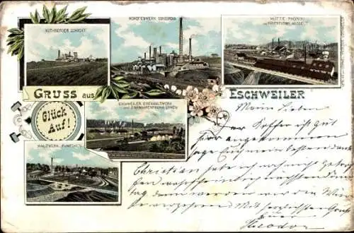 Litho Eschweiler Nordrhein Westfalen, Gesamtansicht, Hütten, Glück auf