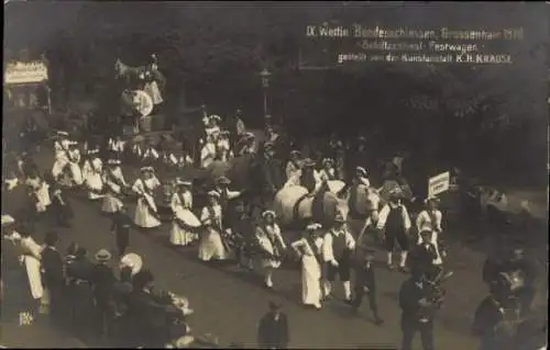 Ak Großenhain Sachsen, IX. Wettin-Bundesschießen 1910, Festwagen, Festzug