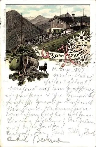 Litho Kreuth am Tegernsee Oberbayern, Gründhütte am Hirschberg, Edelweiß