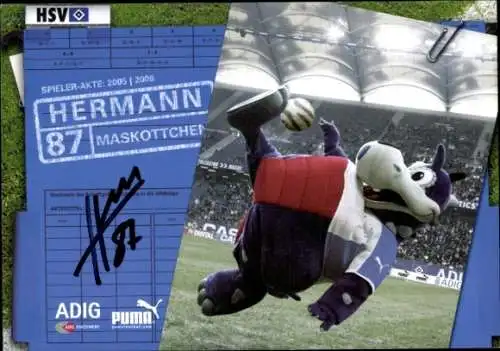 Autogrammkarte Maskottchen Hermann, Hamburger SV / HSV, Autogramm