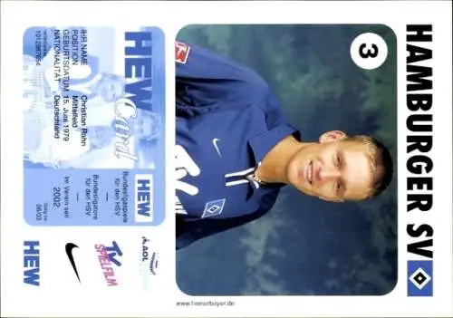 Autogrammkarte Fußballer Christian Rahn, Hamburger SV / HSV, Autogramm