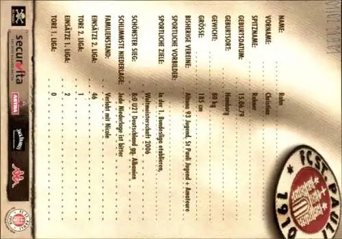 Autogrammkarte Fußballer Christian Rahn, FC St. Pauli, Autogramm