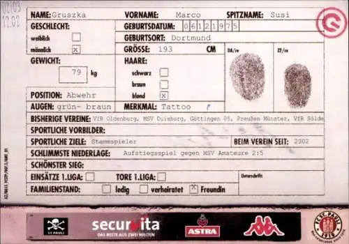 Autogrammkarte Fußballer Marco Gruszka, FC St. Pauli, Autogramm