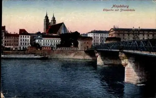 Ak Magdeburg an der Elbe, Elbpartie mit Strombrücke
