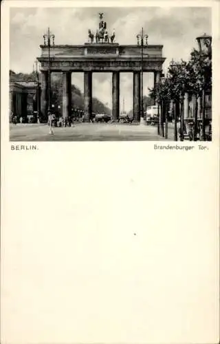 Ak Berlin Mitte, Brandenburger Tor, Schwarz-weiß Foto vom Brandenburger Tor in Berlin
