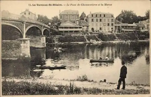 Ak La Varenne Saint Hilaire Val de Marne, le Pont de Chennevieres, Marne