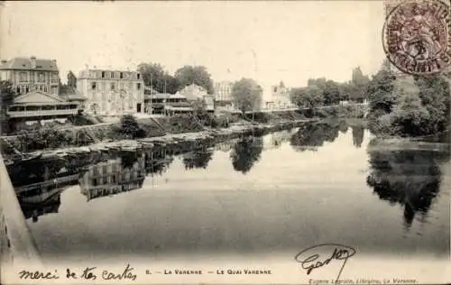 Ak La Varenne Saint Hilaire Val de Marne, Flussansicht, Boote, Gebäude am Ufer, Postkarte