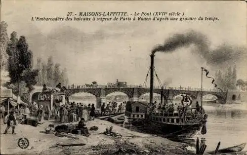 Ak Maisons Laffitte Yvelines, Brücke, Dampfer, Pferdekutschen
