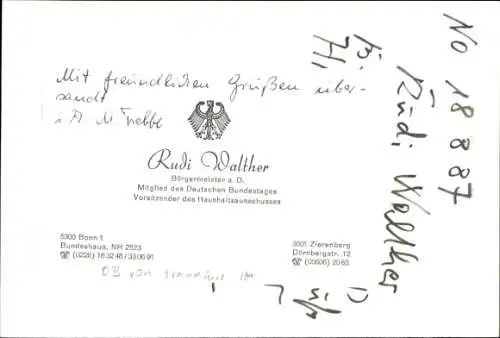 Foto Politiker Rudi Walther, Autogramm