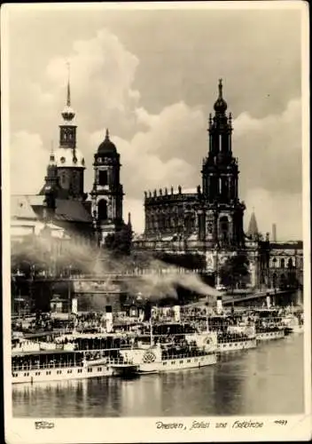 Ak Dresden Altstadt, Schloss, Hofkirche, Salondampfer