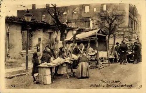 Ak Ostpreußen, Markt, Fleisch und Geflügelverkauf, Ostpreußenhilfe