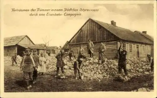 Ak Kaliningrad Königsberg Ostpreußen, Wiederaufbau, zerstörte Stadt, Eisenbahn-Compagnie, Trüm...