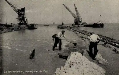 Ak Niederlande, Zuiderzeewerken, Aanleg van de Dijk