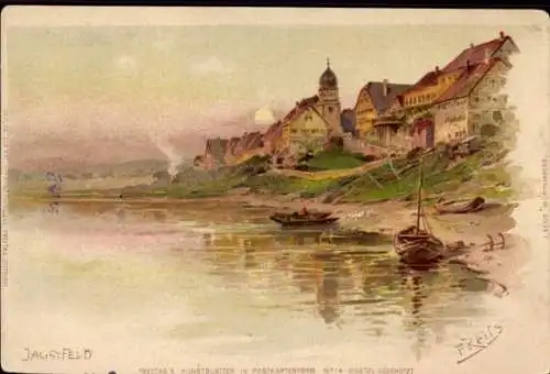 Künstler Litho Reiss, Fritz, Jagstfeld Bad Friedrichshall in Baden Württemberg, Uferpartie am Fluss