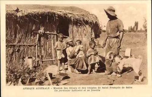 Ak Afrique Australe, un Jardinier hottentot et sa famille, Mission Saint Francois de Sales