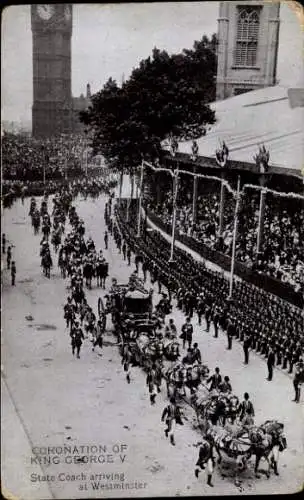 Ak Krönung von König George V von Großbritannien, Kutsche, Westminster Abbey