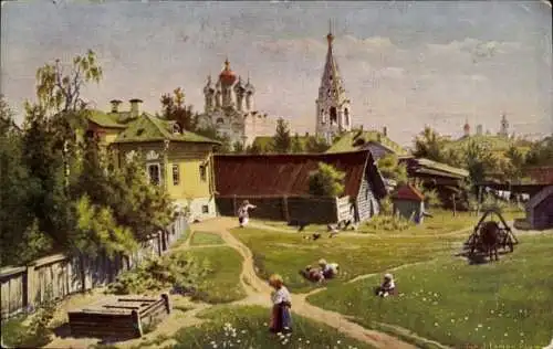Künstler Ak Polenoff, V. D., Moskau Russland, Une cour a Mouscou, Ein Hof in Moskau