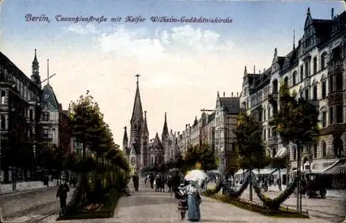 Ak Berlin Charlottenburg, Tauenzienstraße mit Kirche