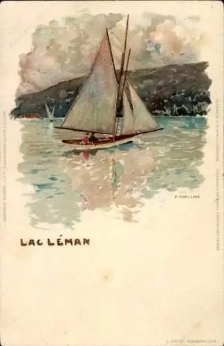 Künstler Ak Voellmy, Lac Leman, Segelboot