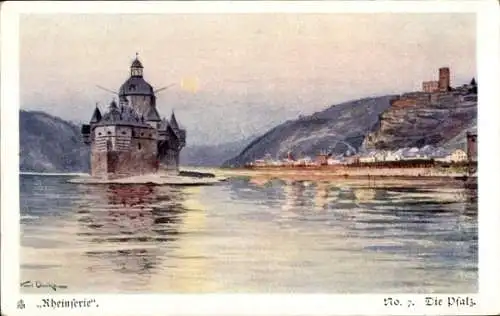 Künstler Ak Oenike, Karl, Kaub am Rhein, Rheinserie, Nr. 7, Die Pfalz