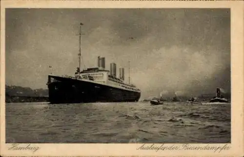 Ak Hamburg, Auslaufender Riesendampfer
