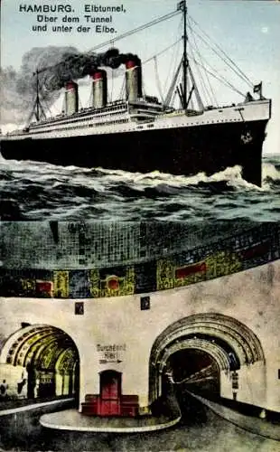 Ak Hamburg, Elbtunnel St. Pauli Steinwärder, Dampfschiff